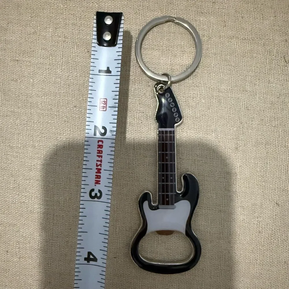 Electric Guitar Keychain Bottle Opener – Rock Music Lover Gift in Black & Silver